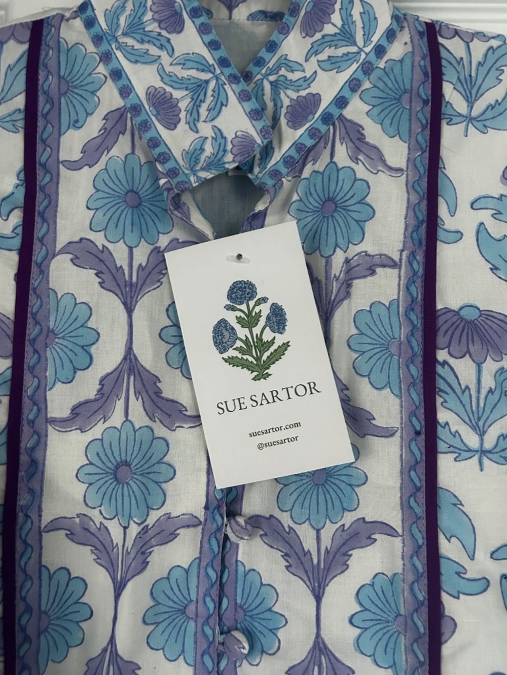 Sue Sartor Periwinkle Daisy Boxy Balloon Sleeve Top - Picture 6 of 6